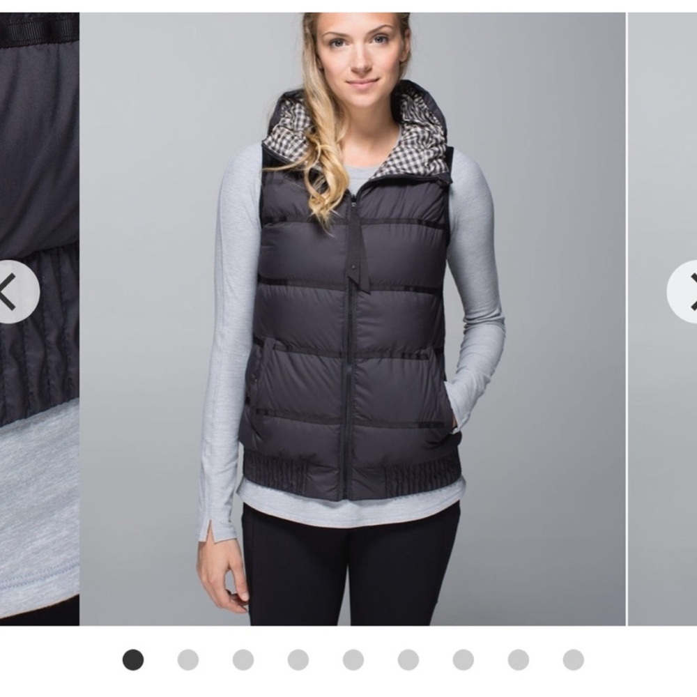 RARE Lululemon Chilly Chill reversible puffer vest with hood black gingham 6